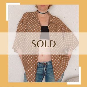 90’s style, unisex, oversized, silk blend, short sleeve, button down shirt.